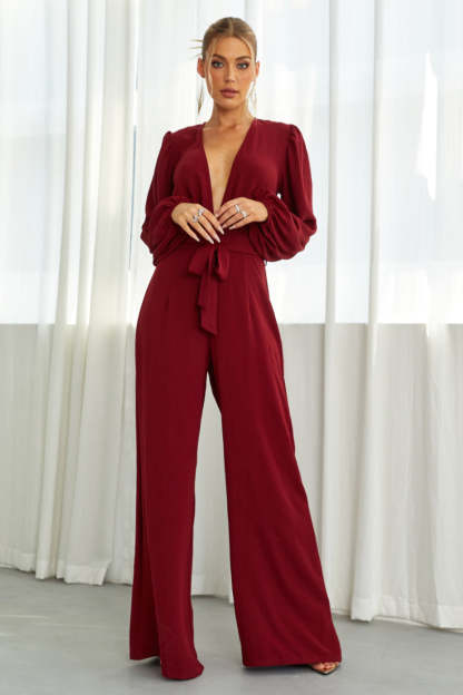 Deep V Neck Backless Wide Leg Jumpsuit