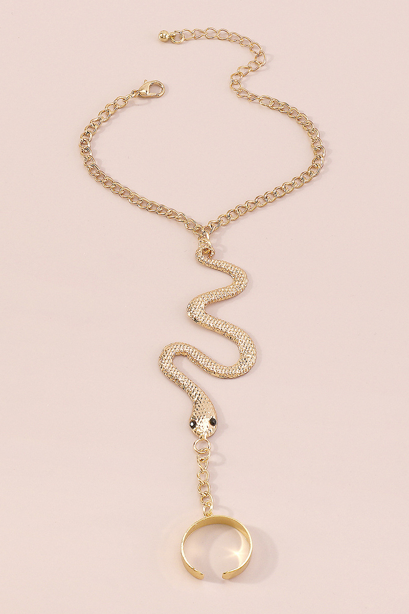 Fashionable Alloy Snake Shape Finger Linked Bracelet-Gold