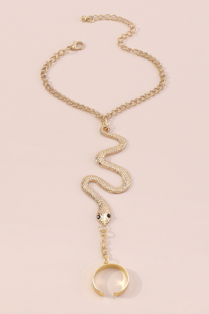 Fashionable Alloy Snake Shape Finger Linked Bracelet-Gold