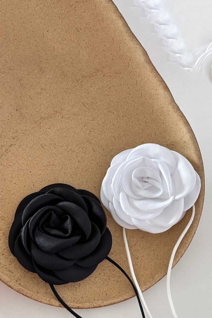 Tied Up Satin 3D Flower Decor Necklace