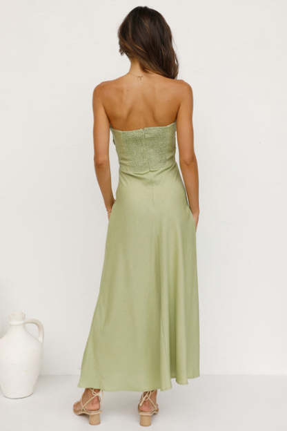 Strapless Backless Vacation Maxi Dresses - Green