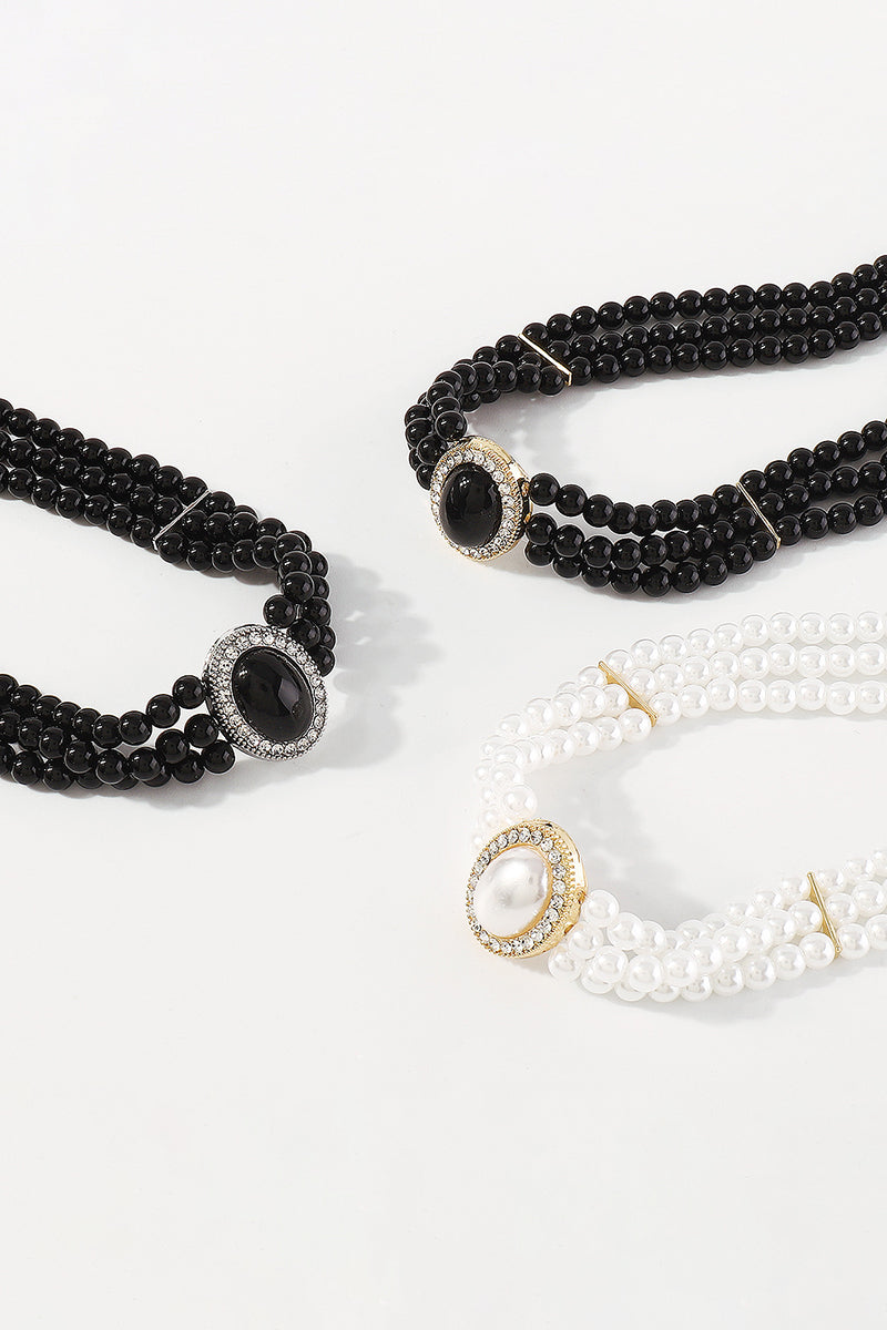 Elegant Layered Pearl Rhinestone Alloy Necklace