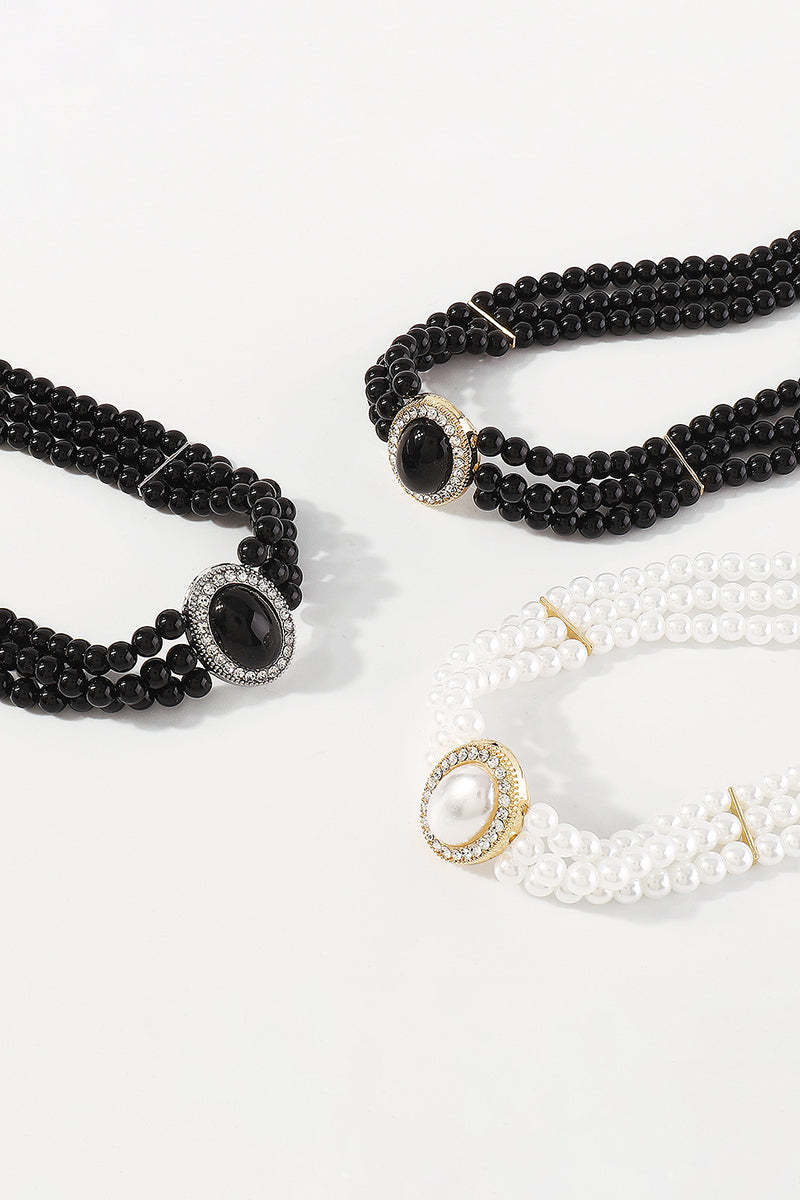 Elegant Layered Pearl Rhinestone Alloy Necklace