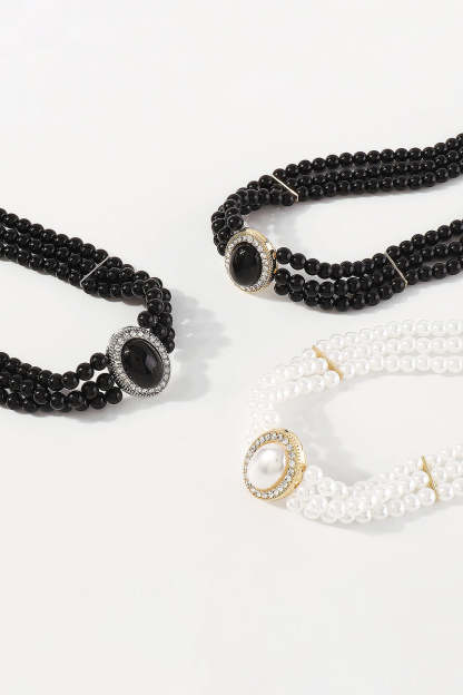 Elegant Layered Pearl Rhinestone Alloy Necklace