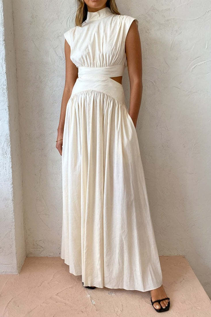 Stand Collar Sleeveless Open Waist Dress Maxi Dresses