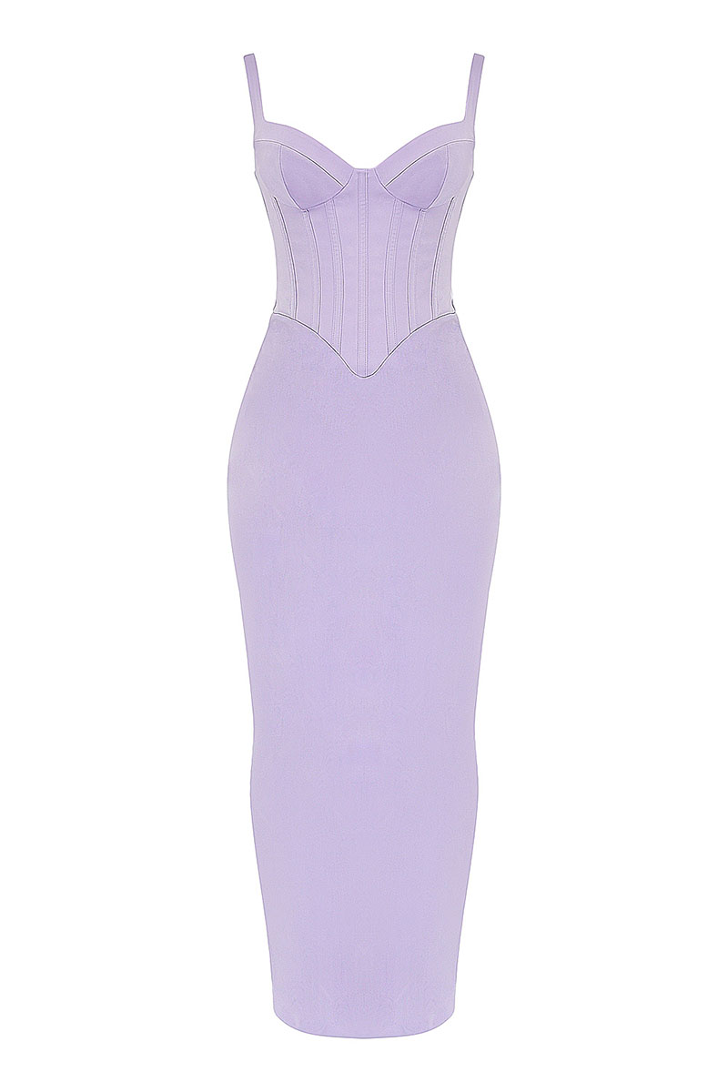 Sweetheart Neck Satin Patchwork Slit Corset Maxi Dresses-Purple Pre Order