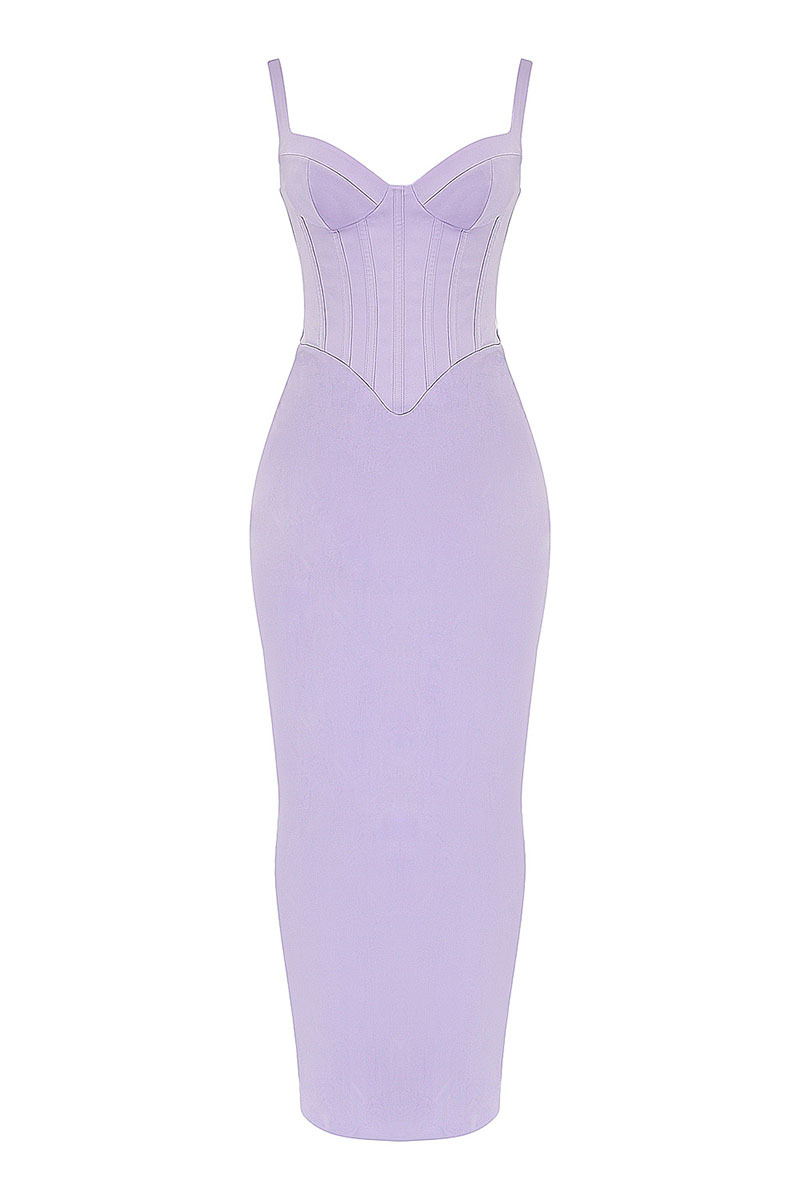 Sweetheart Neck Satin Patchwork Slit Corset Maxi Dresses-Purple Pre Order