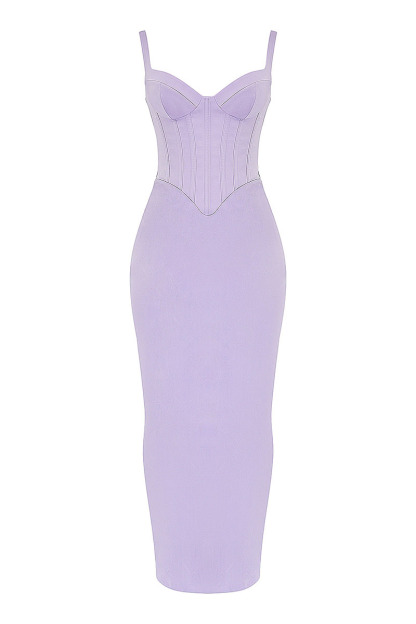 Sweetheart Neck Satin Patchwork Slit Corset Maxi Dresses-Purple Pre Order