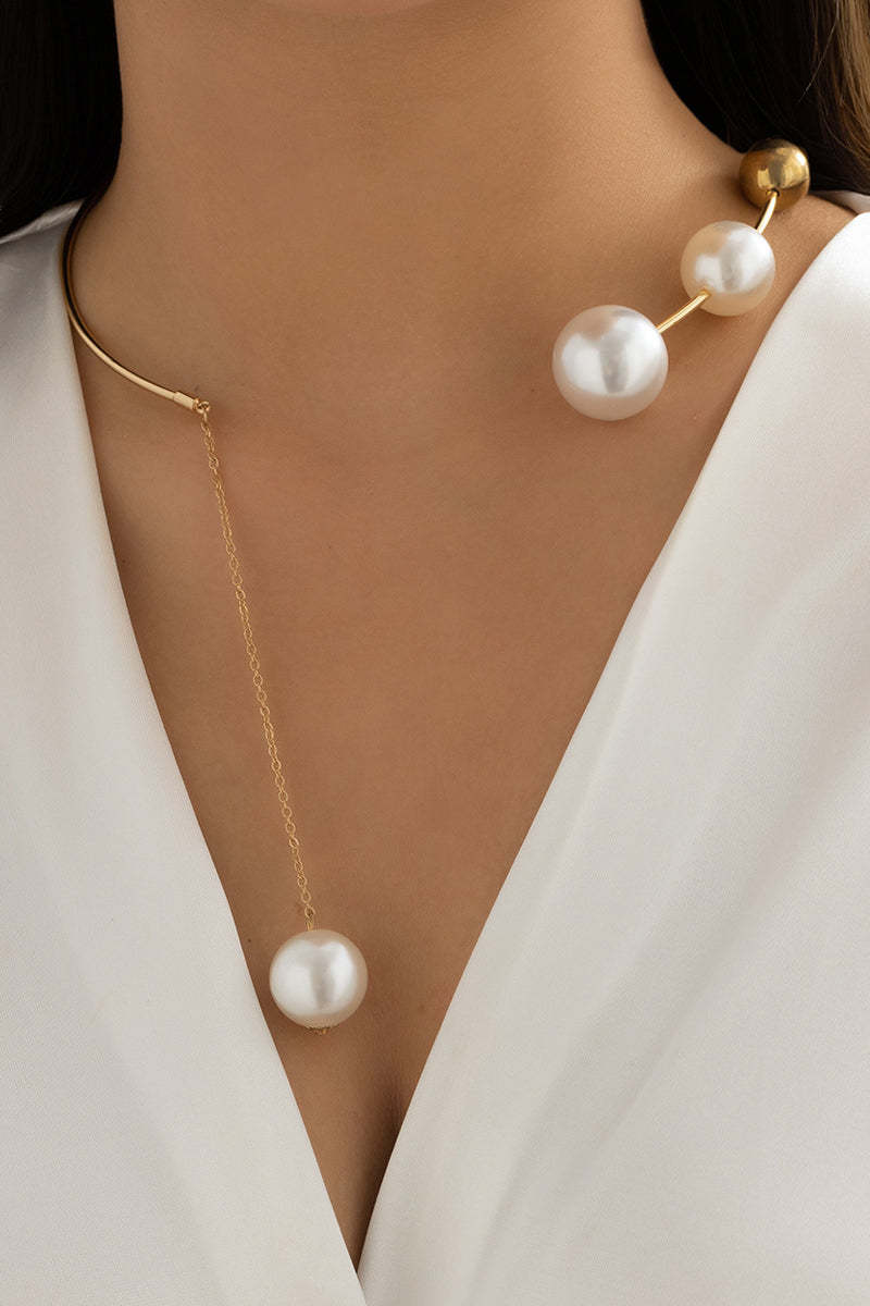Alloy Pearl Chain Necklace Round Ring Beads Dangle Earrings