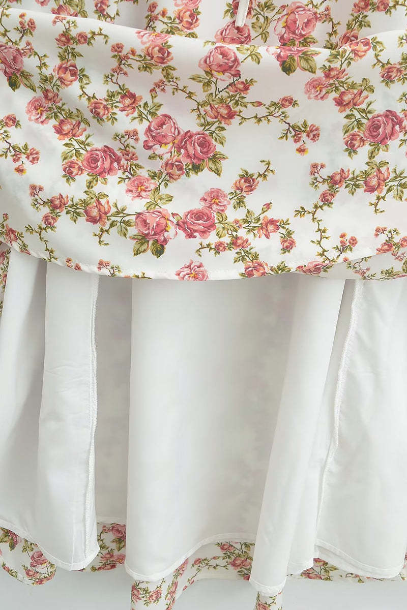 Tied Up Lace Up Floral Print Slit A-Line Vacation Slip Midi Dress