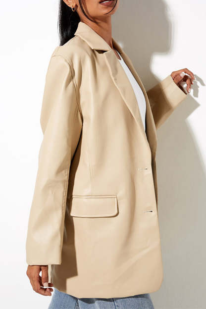 Faux Leather Casual Long Sleeve Blazer Coat