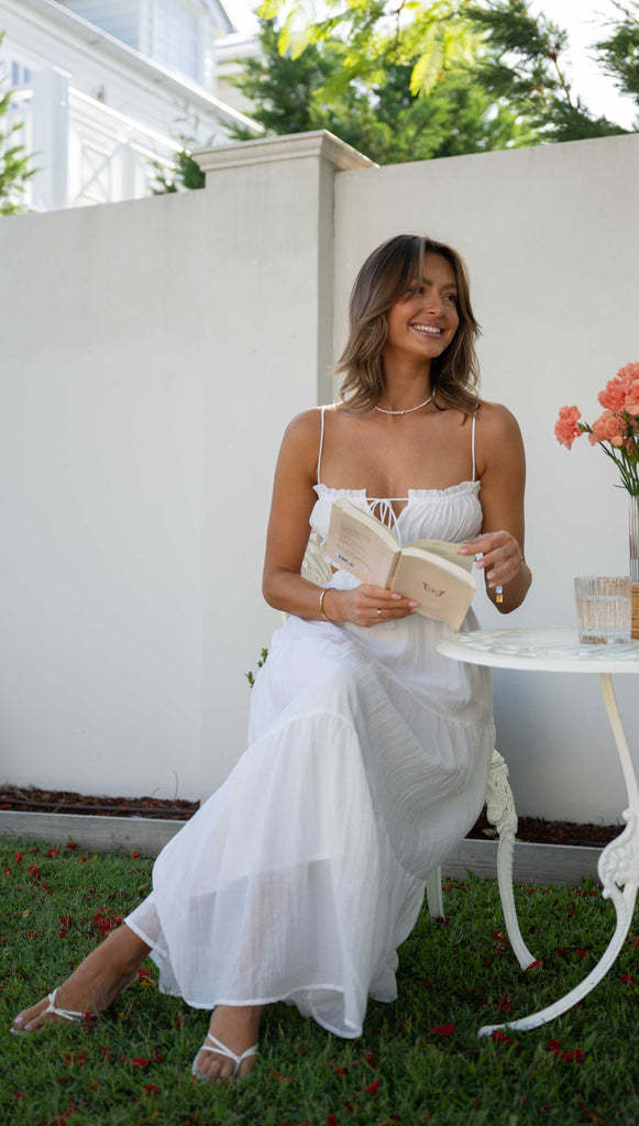 Tied Up Backless Ruched Tiered Pleated Slip Maxi Dress