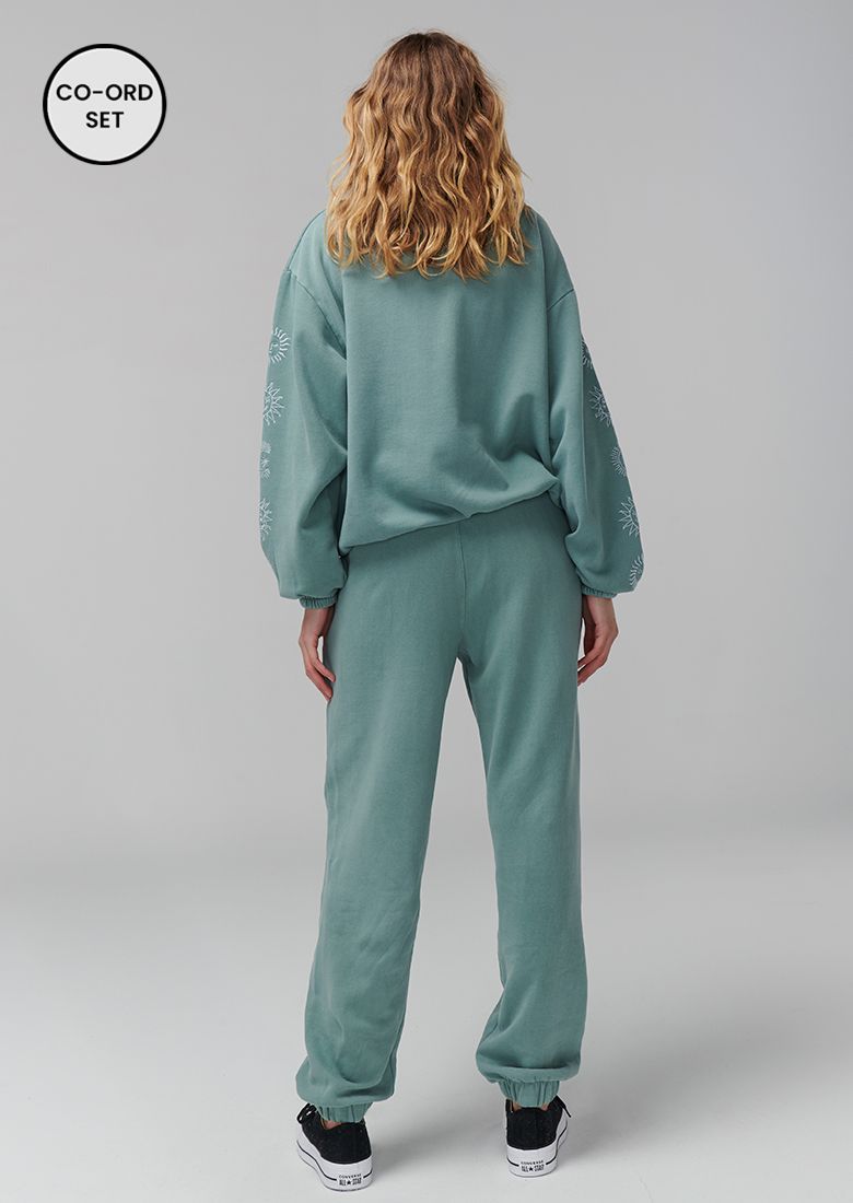 Embroidered Hoodie Pant Set Classic Tracksuit -Green