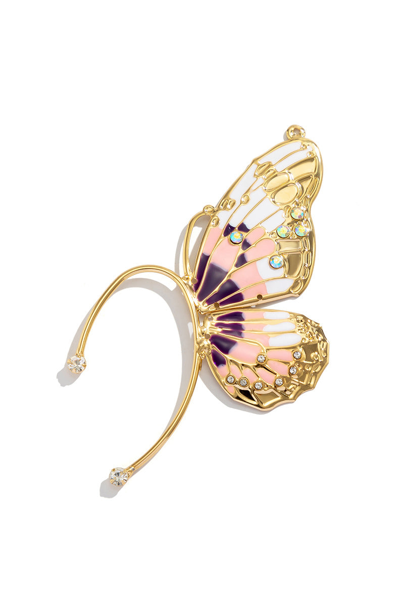 Rhinestone Alloy Butterfly Pleated Clip Earrings