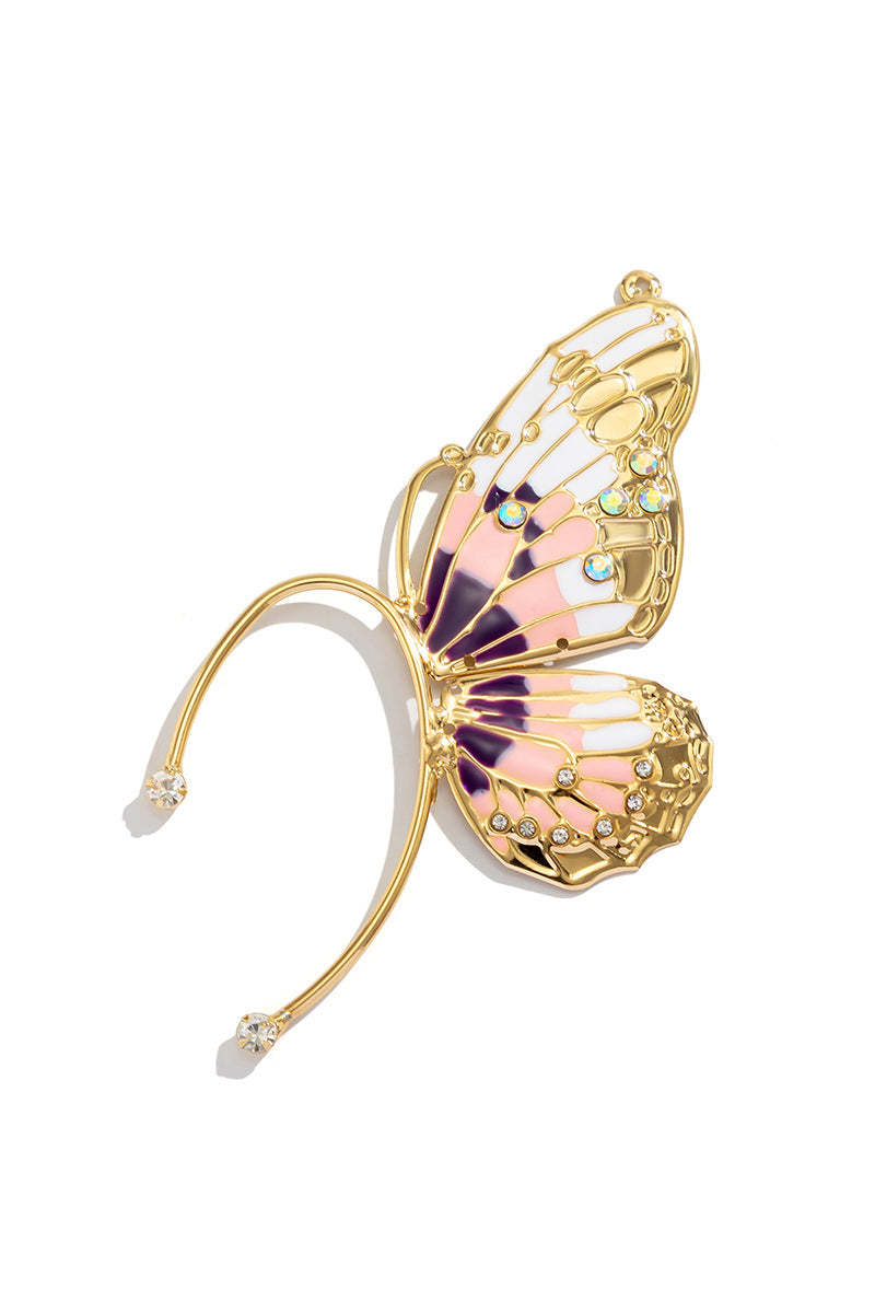 Rhinestone Alloy Butterfly Pleated Clip Earrings