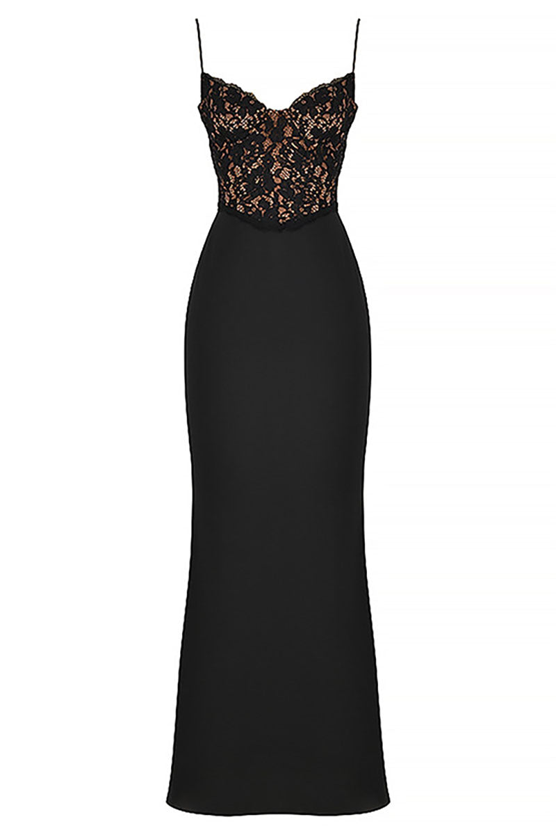 Lace Patchwork Cami Bodycon Fishtail Hem Gowns Maxi Dresses