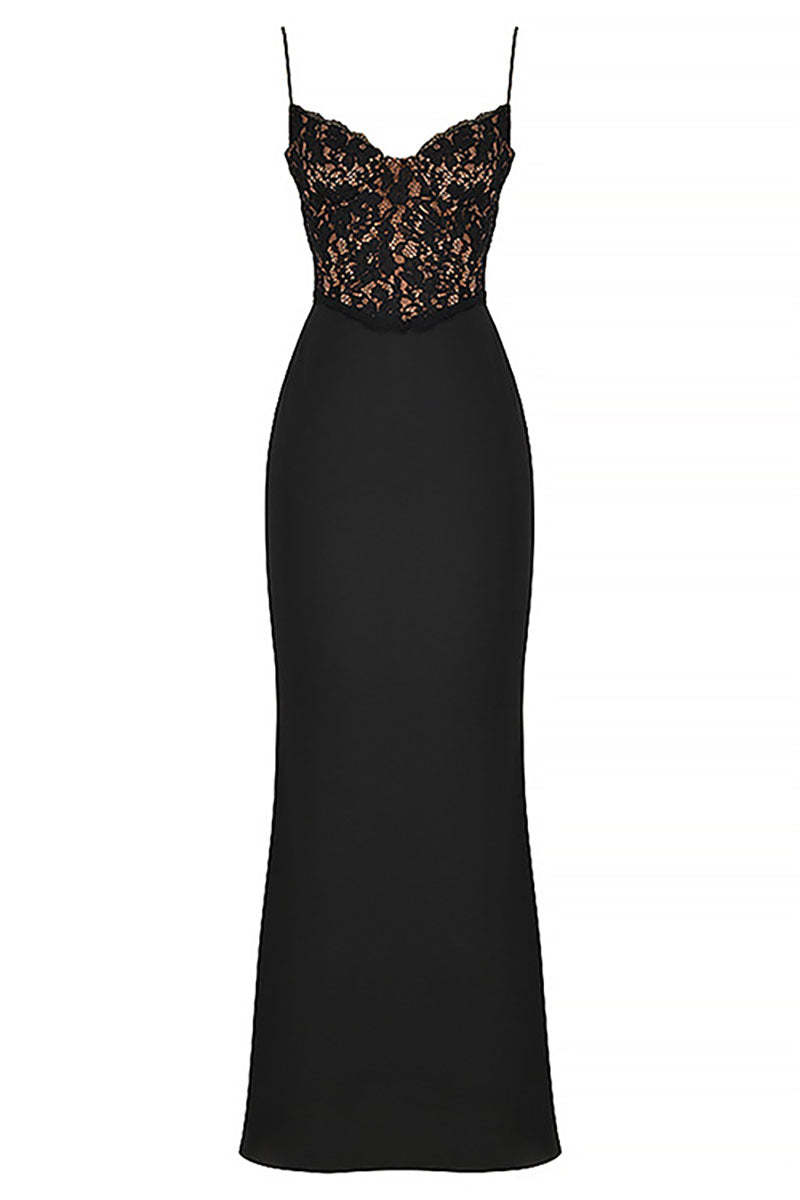 Lace Patchwork Cami Bodycon Fishtail Hem Gowns Maxi Dresses