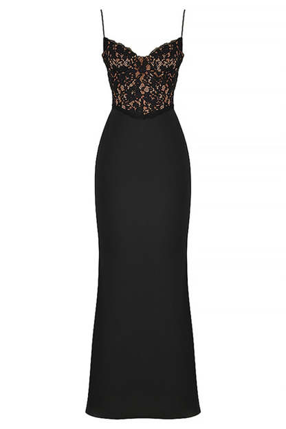 Lace Patchwork Cami Bodycon Fishtail Hem Gowns Maxi Dresses