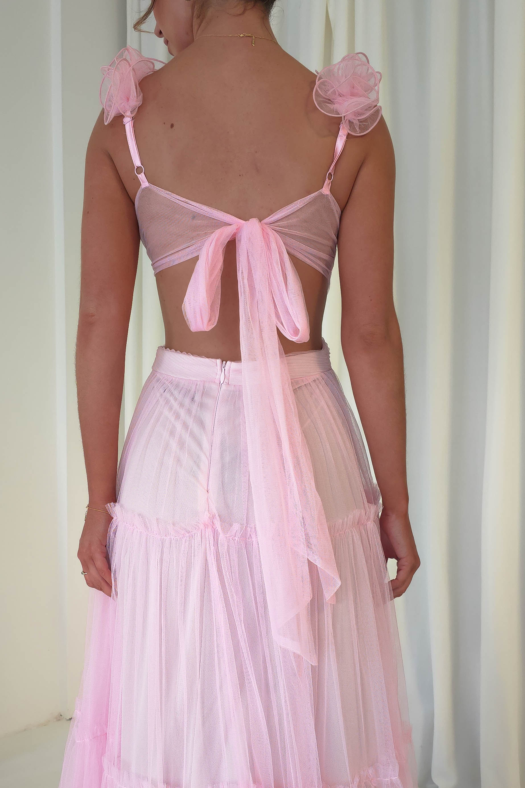 Petal Straps Deep V Neck Backless Tulle Gowns Maxi Dresses-Orange Pre Order