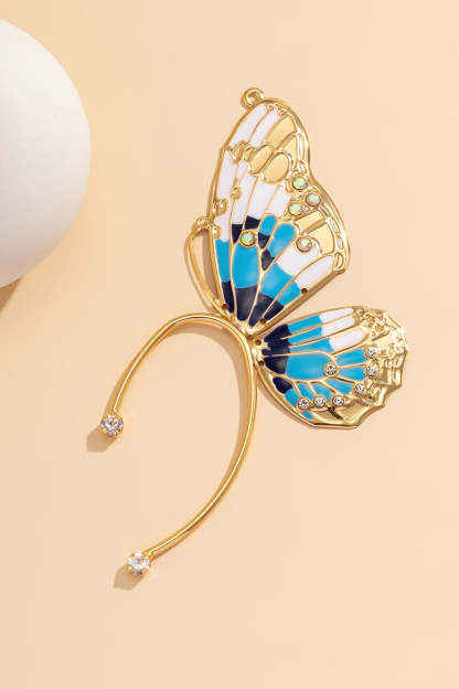 Rhinestone Alloy Butterfly Pleated Clip Earrings