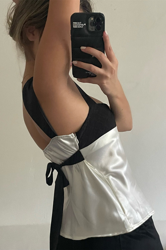 Colorblock Trim Wide Straps Sleeveless Top-White