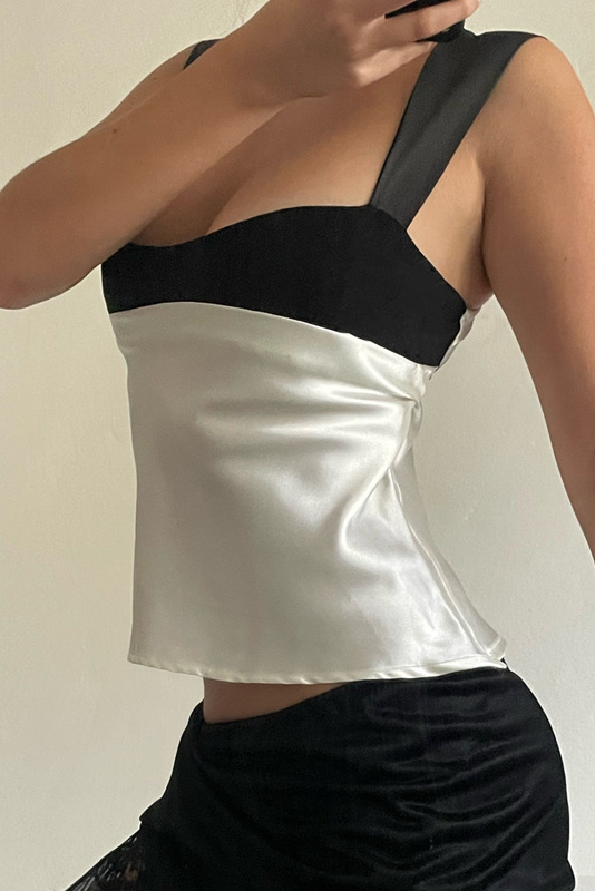 Colorblock Trim Wide Straps Sleeveless Top-White