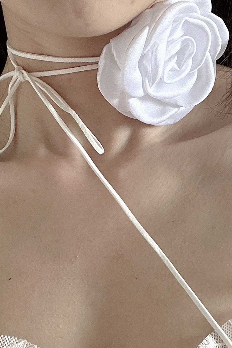 Tied Up Satin 3D Flower Decor Necklace