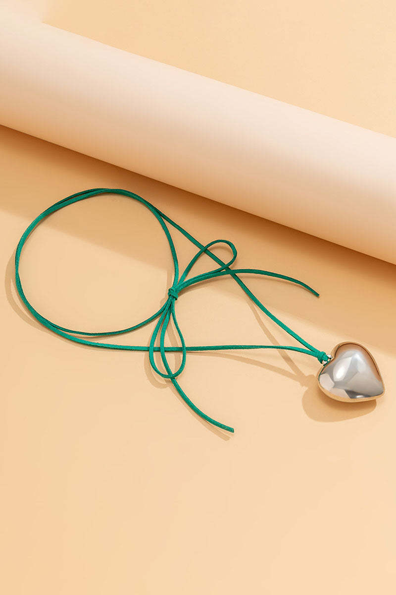 Alloy Heart Pendant Decor String Tied Up Necklace