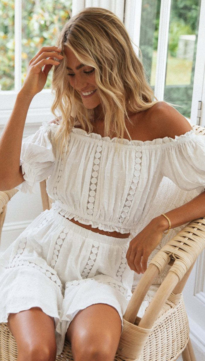 Sleeve Neck Skirt Two Piece Set Vacation Lace Mini Dresses