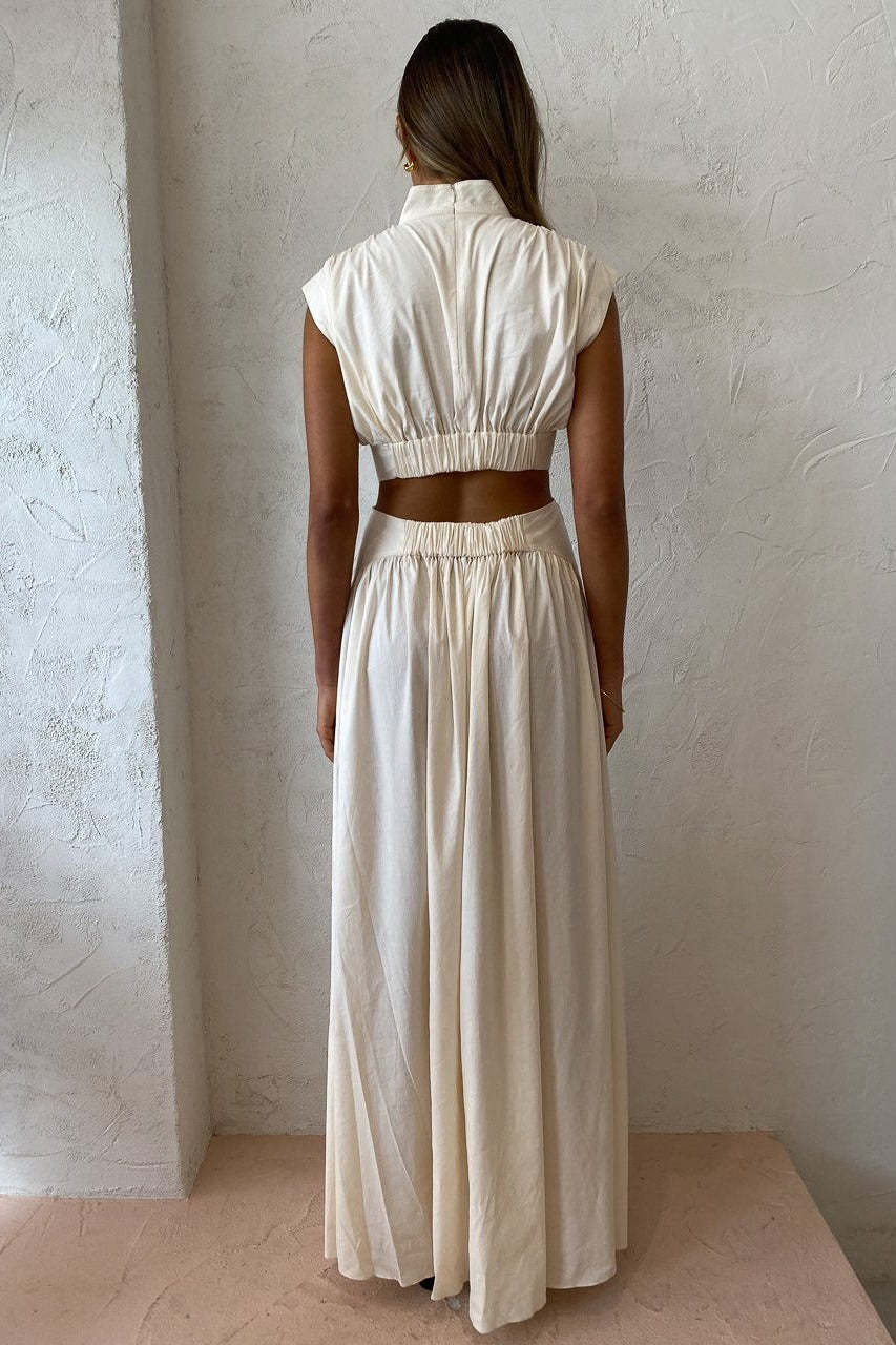 Stand Collar Sleeveless Open Waist Dress Maxi Dresses