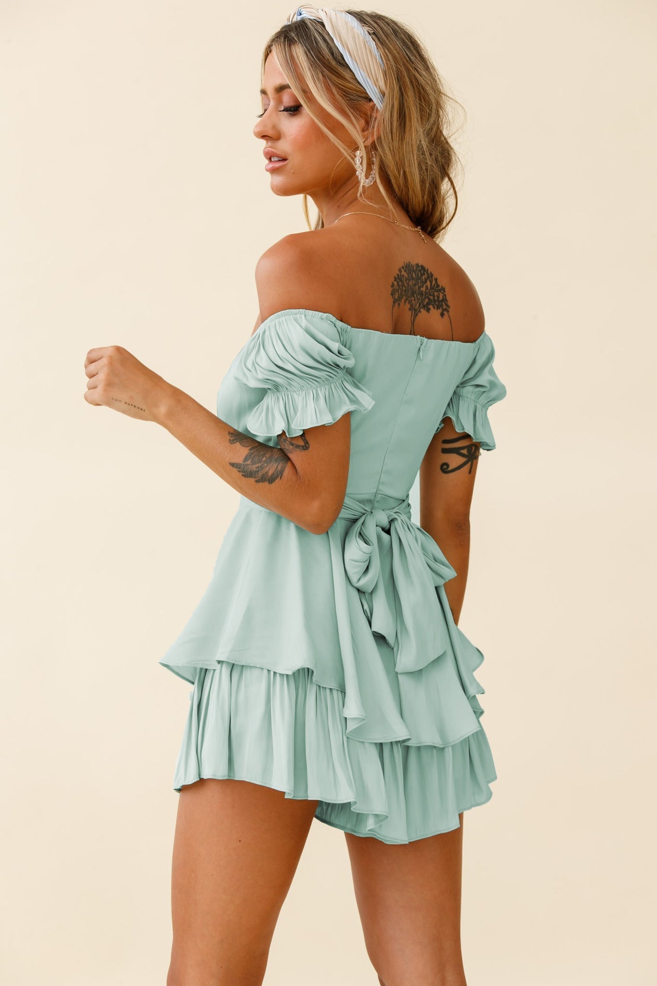 Off Shoulder Short Sleeve Jumpsuit