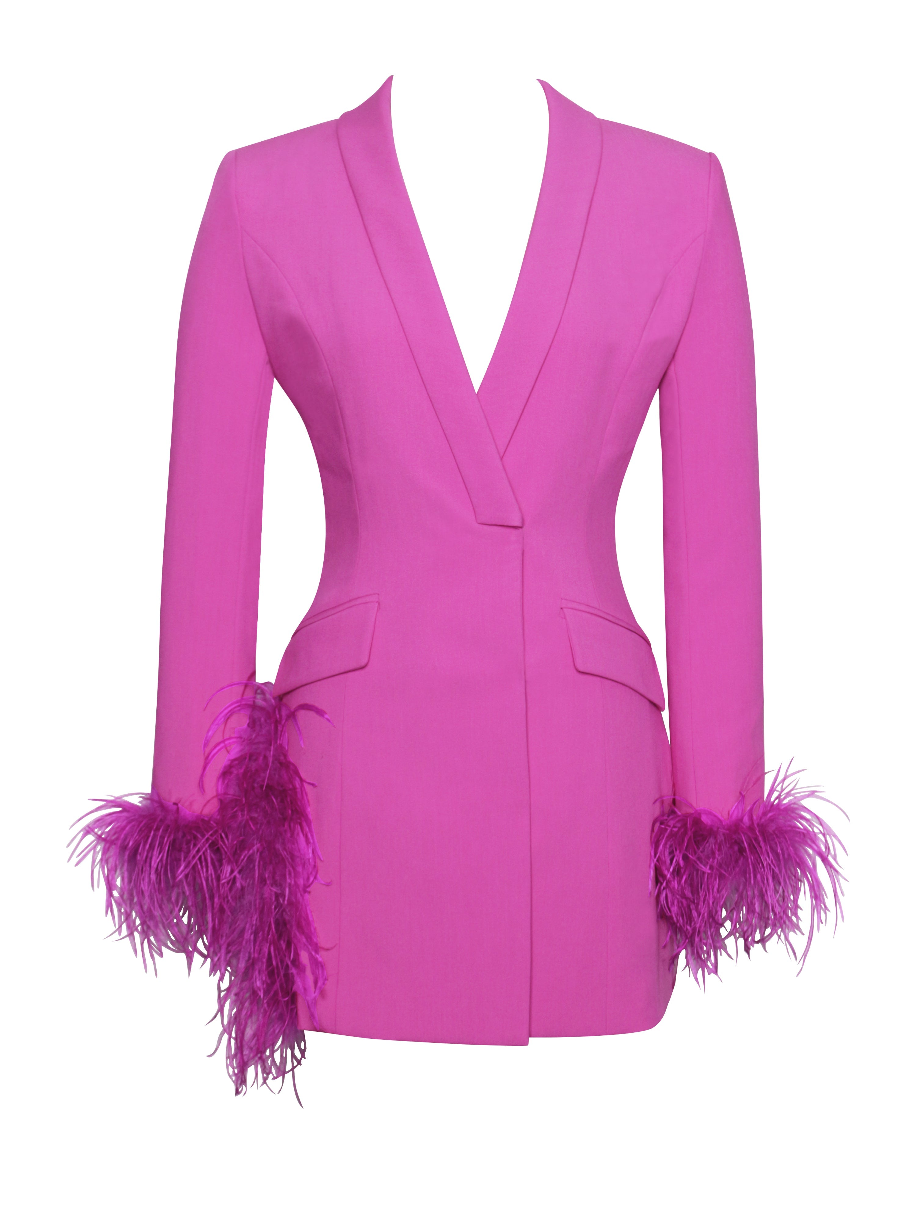 V Neck Feather Trim Blazer Party Mini Dresses