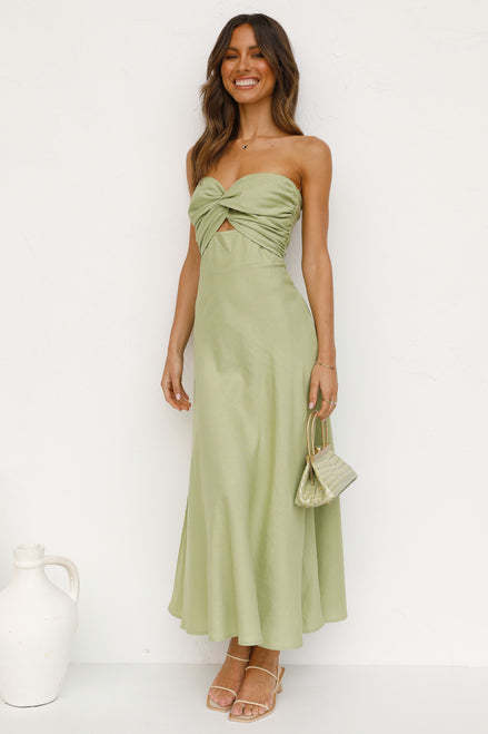 Strapless Backless Vacation Maxi Dresses - Green