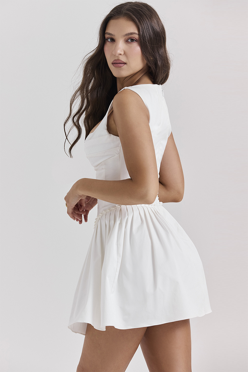 Sleeveless Single-Breasted Corset A-Line Mini Dresses-White
