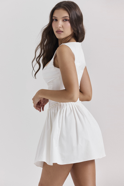 Sleeveless Single-Breasted Corset A-Line Mini Dresses-White