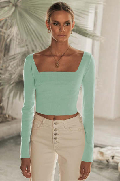 Square Neck Back Lace Up Tied Slim Top