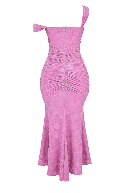 Sleeveless Corset Floral Jacquard Formal Party Mermaid Midi Dresses-Purple