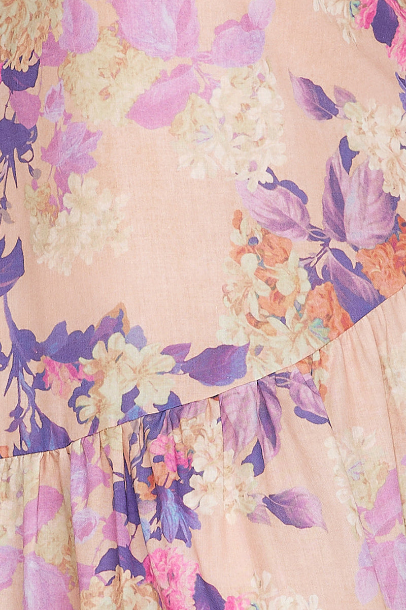 Boat Neck Backless Irregular Pleated Flowy Floral Print A-line Vacation Maxi Dresses