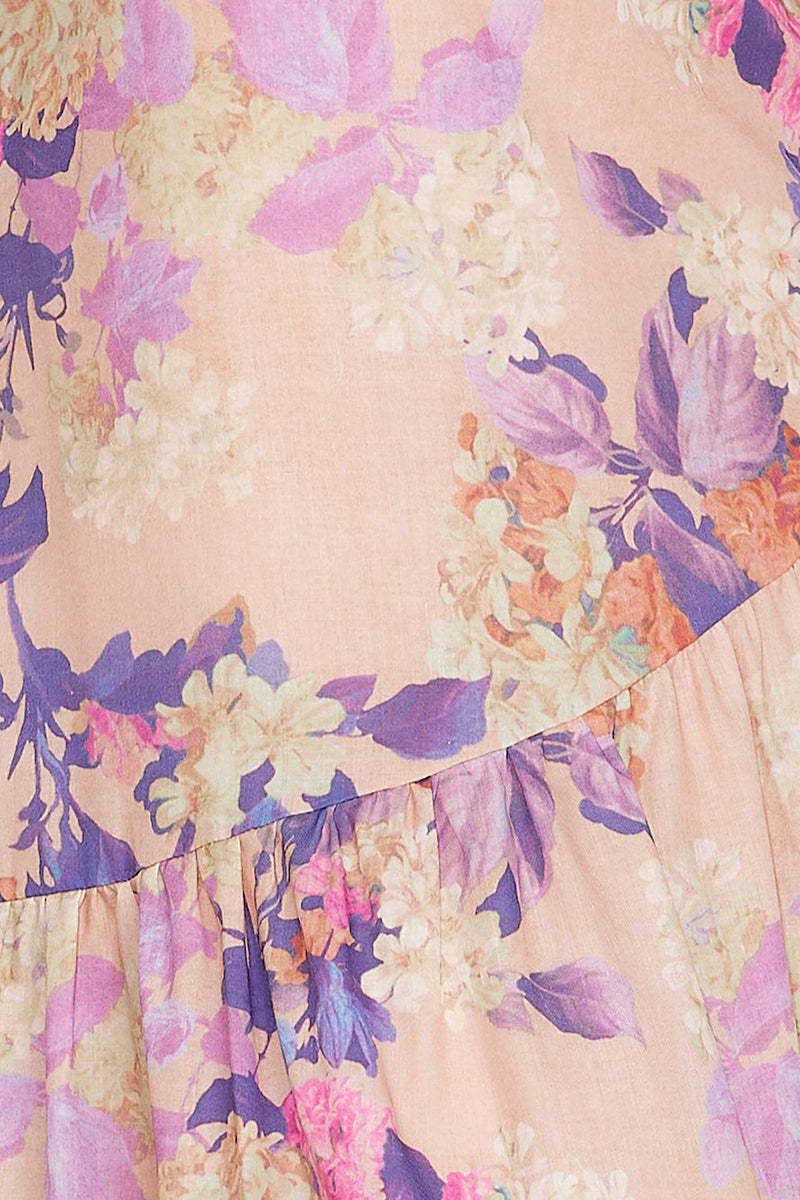 Boat Neck Backless Irregular Pleated Flowy Floral Print A-line Vacation Maxi Dresses