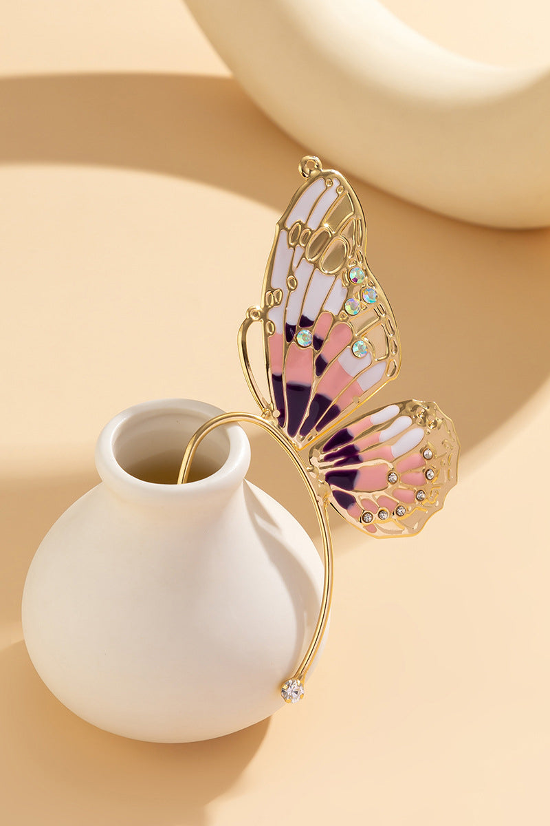 Rhinestone Alloy Butterfly Pleated Clip Earrings