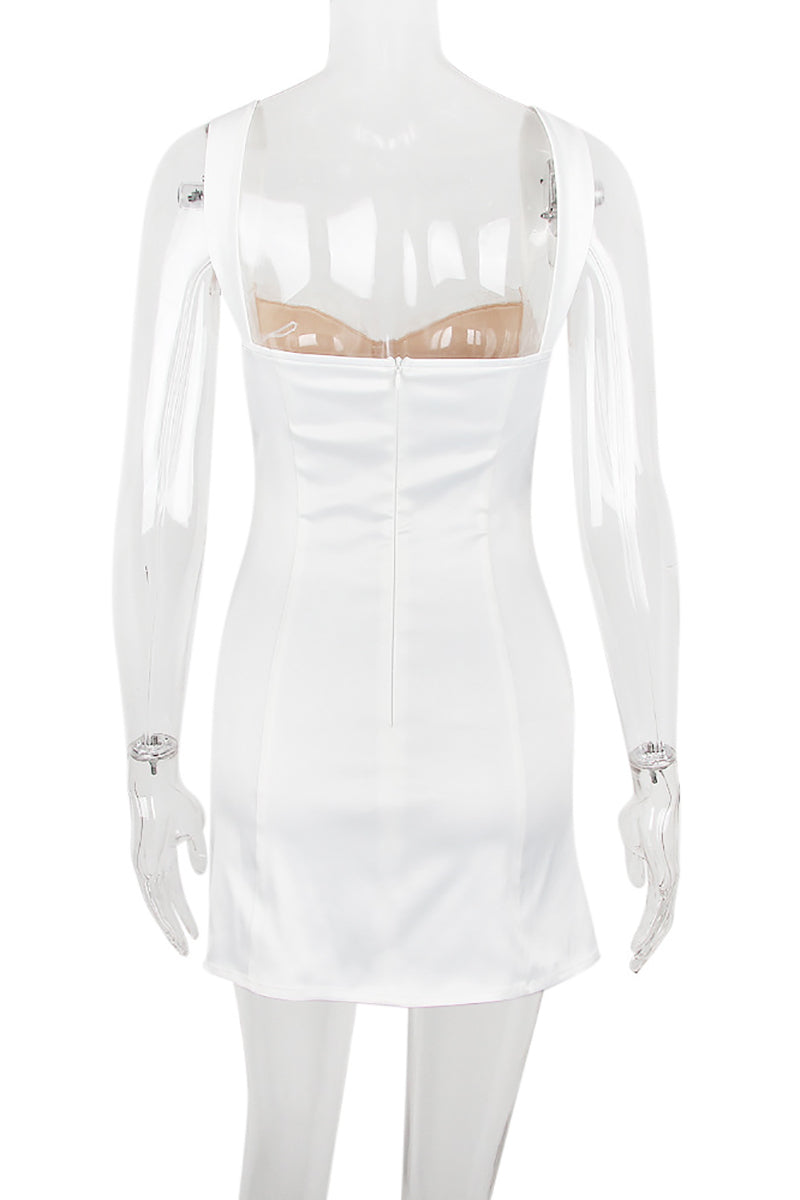 Lace Embroidery Square Back Sleeveless Mini Dresses