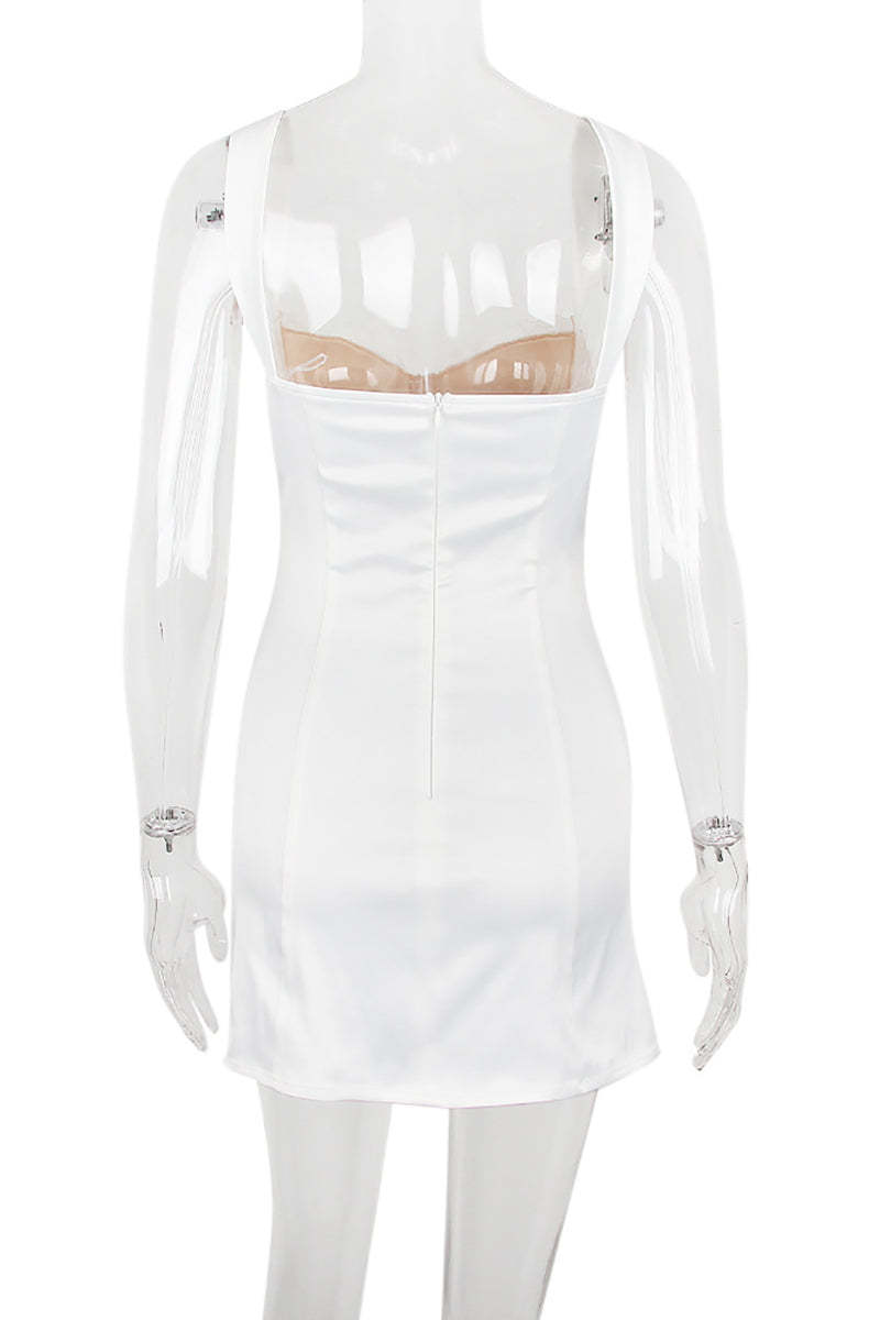 Lace Embroidery Square Back Sleeveless Mini Dresses