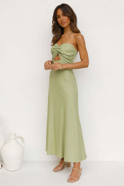 Strapless Backless Vacation Maxi Dresses - Green