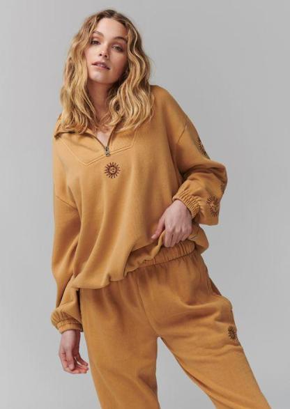 Embroidered Hoodie Pant Set Tracksuit - Yellow