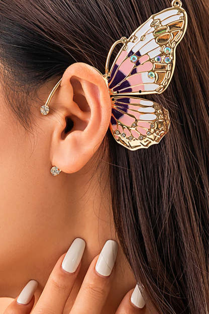 Rhinestone Alloy Butterfly Pleated Clip Earrings
