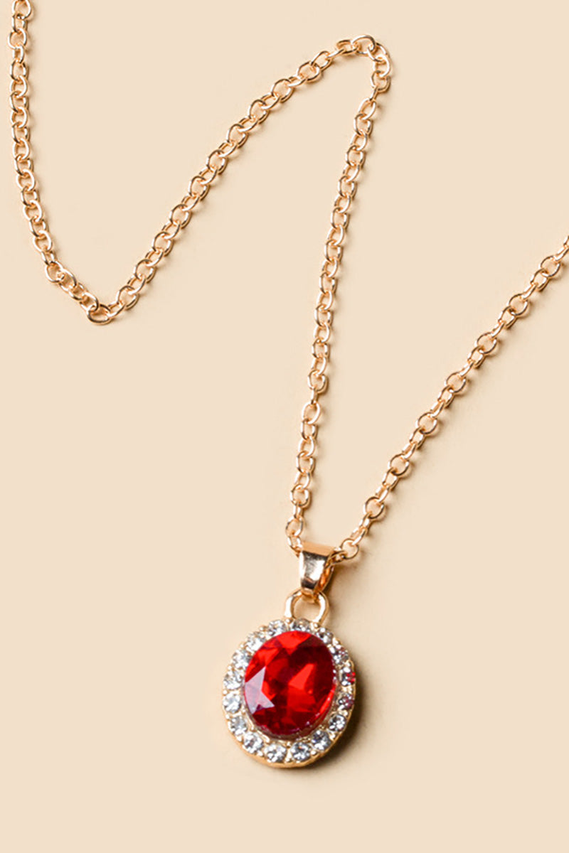 Crystal Gem Drop Shaped Pendant Alloy Necklace-Green