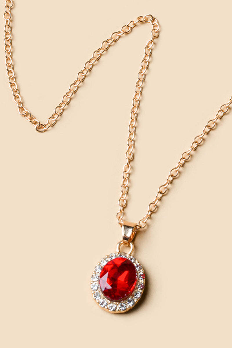 Crystal Gem Drop Shaped Pendant Alloy Necklace-Green