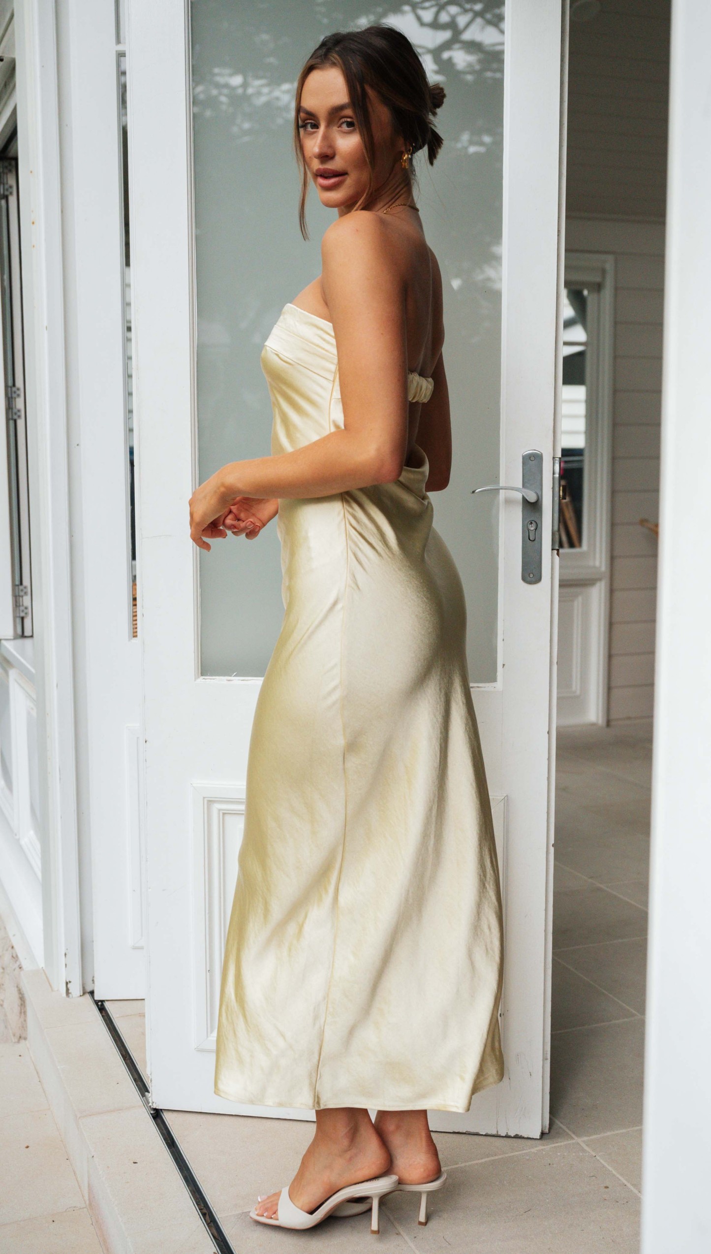 Half Open Back Sleeveless Silky Maxi Dress