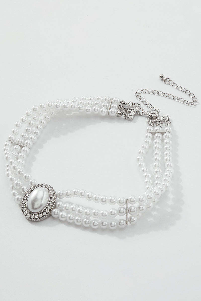 Elegant Layered Pearl Rhinestone Alloy Necklace