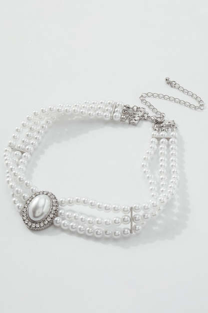 Elegant Layered Pearl Rhinestone Alloy Necklace